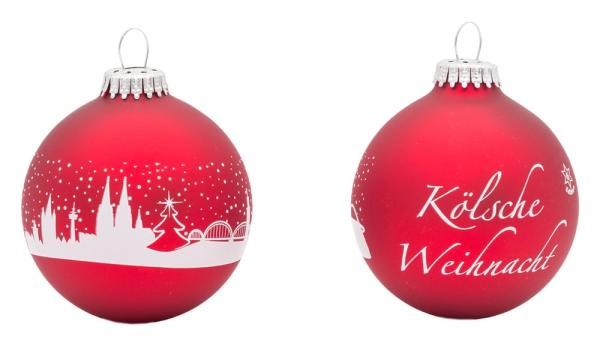 Weihnachtskugel Köln Skyline Edition 6 in Rot matt mit weißem Druck