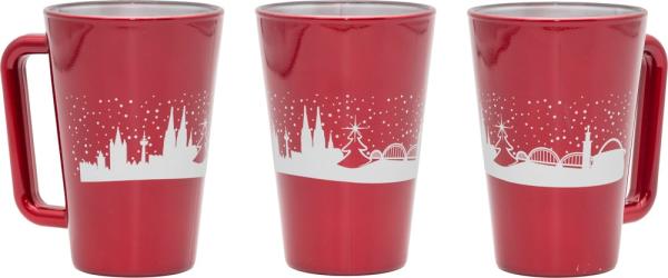 Wintertasse 2025 Köln Skyline in Rot mit silberner Innenseite