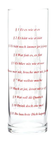 kölschglas mit dem Kölner Dom und dem kölschen  Grundgesetz bedruckt