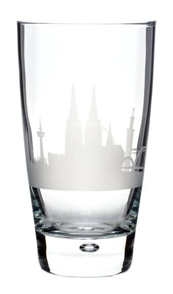Wasserglas mit kölner Skyline bedruckt