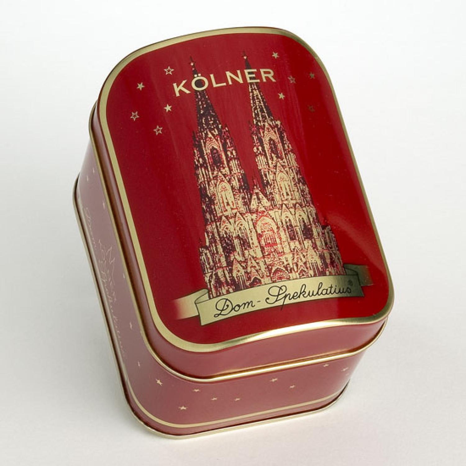 Blechdose mit schönem Köln Motiv gefüllt mit Köln Dom-Butterspekulatius