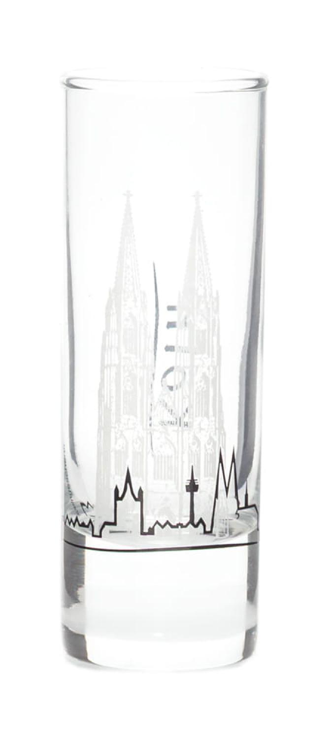 Schnapsglas mit Kölner Dom und Skyline