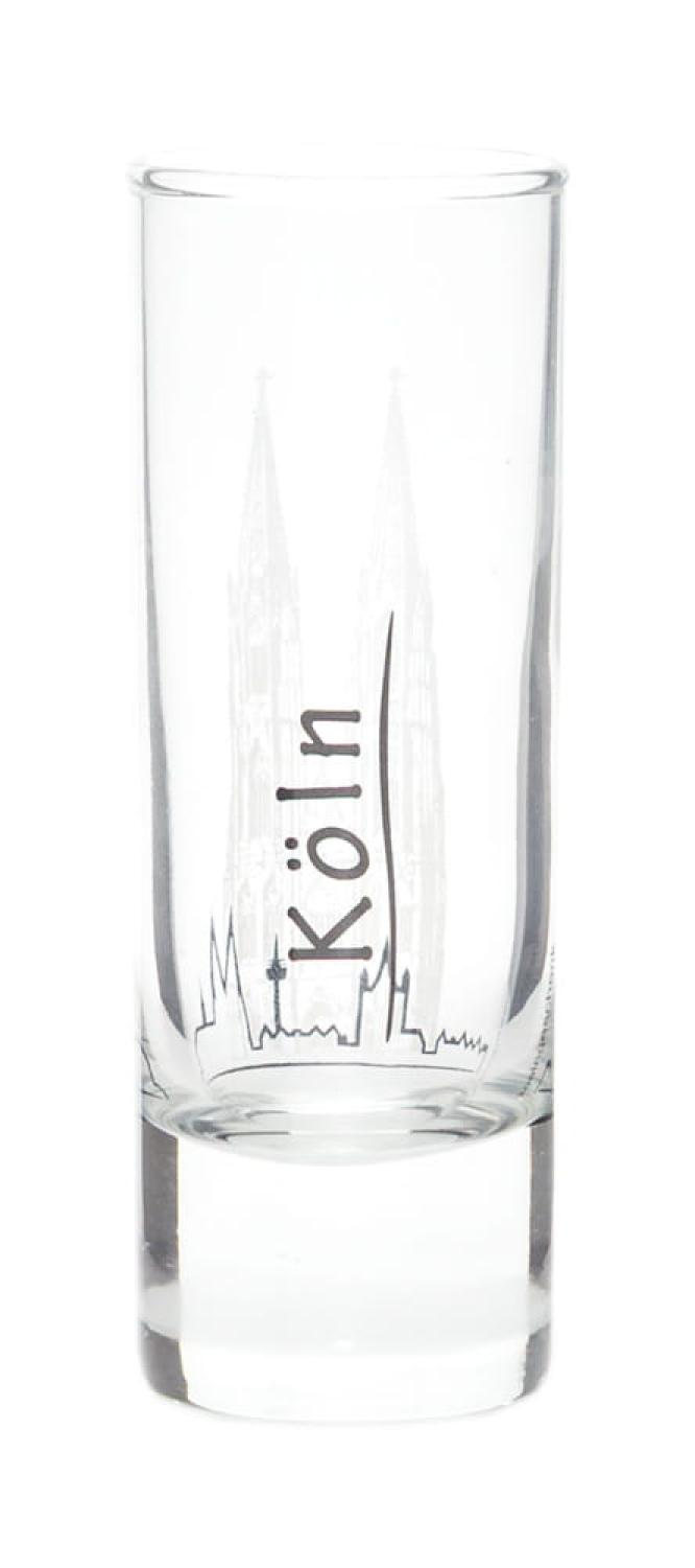 Schnapsglas mit Kölner Dom und Skyline