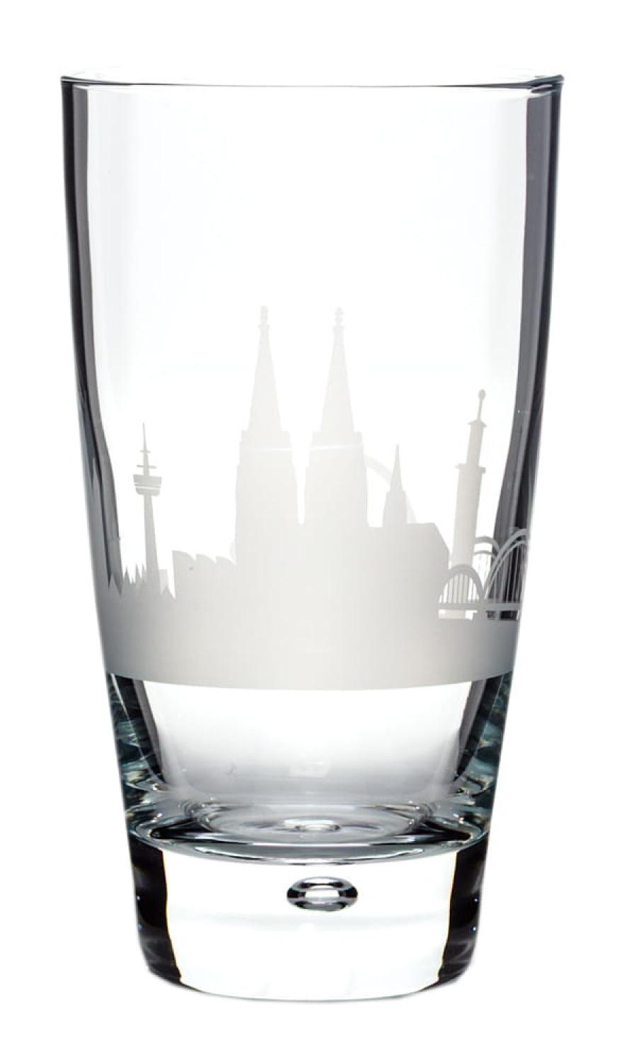 Wasserglas mit kölner Skyline bedruckt